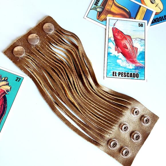 Bronze Leather Multi Strand Wrap Snap Bracelet - Picture 2 of 4